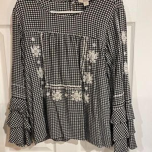 Vintage America black and white buffalo check blouse.